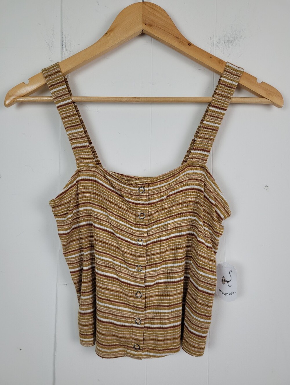 American Eagle Small Soft & Sexy Ribbed Striped Button Front Tank Top